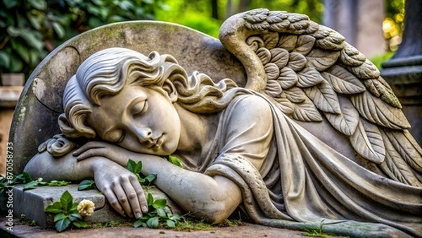 Fototapeta sleeping angel - antique decoration on tombstone