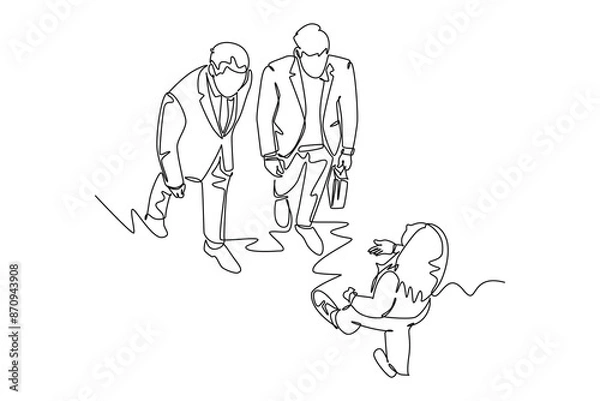 Fototapeta Single continuous line drawing top view of group urban commuters walking pass over and over again on city street go to office. Urban commuter workers. One line draw graphic design vector illustration