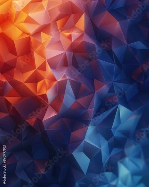 Fototapeta Dark blue and orange low-poly background, abstract geometric pattern