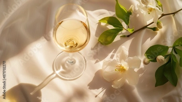 Fototapeta White Wine and Flowers