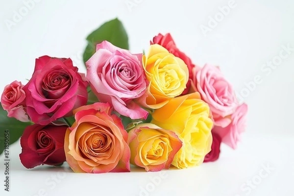 Fototapeta Vibrant bouquet of roses on white background