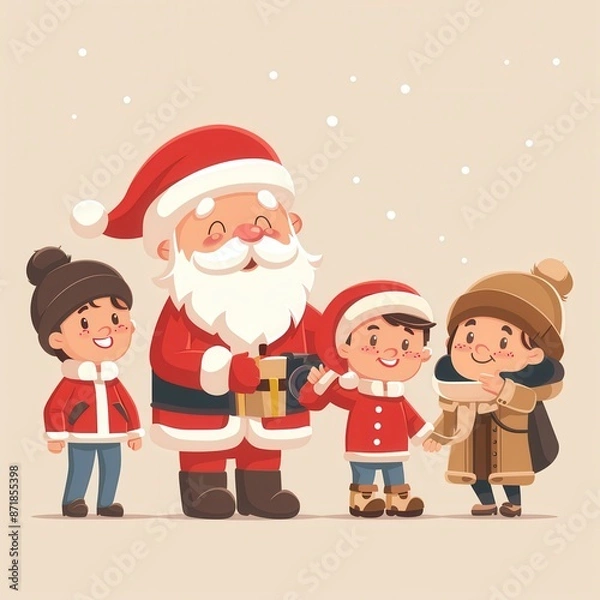 Fototapeta Shopping mall Santa, kids lining up for photos, flat design illustration --style raw --stylize 250 Job ID: 384da69b-63f1-4d58-ba74-ecbcbc631555