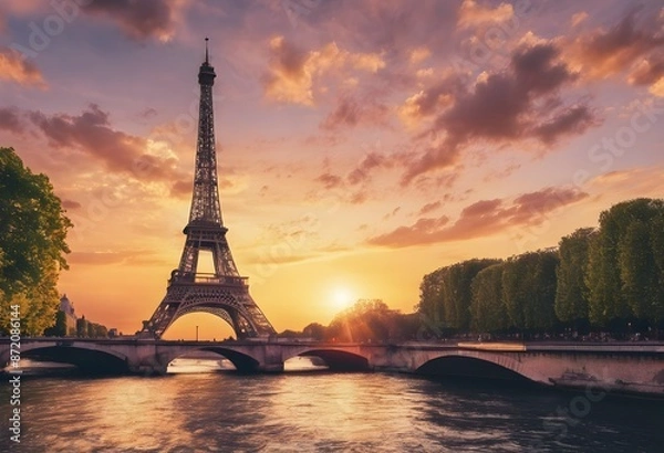 Fototapeta A view of the Eifel Tower in Paris in France