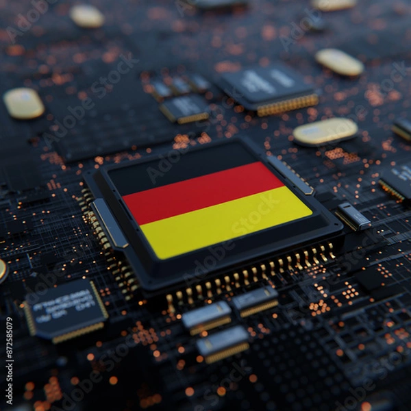 Fototapeta Flag of Germany on a processor, CPU or Chip