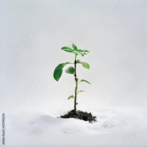 Fototapeta a tiny tree sprout on a pure white backgrgound