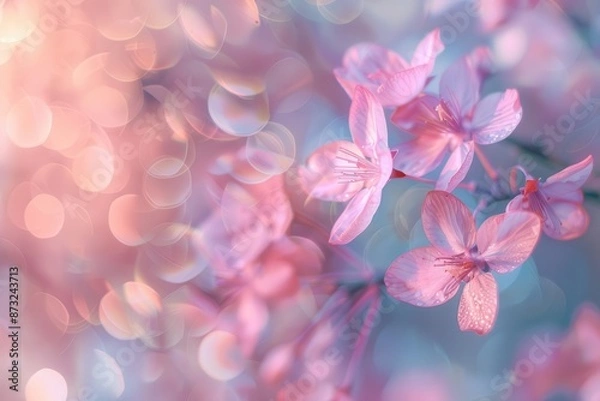 Fototapeta dreamy pink bokeh background soft focus floral shapes creating romantic and ethereal atmosphere