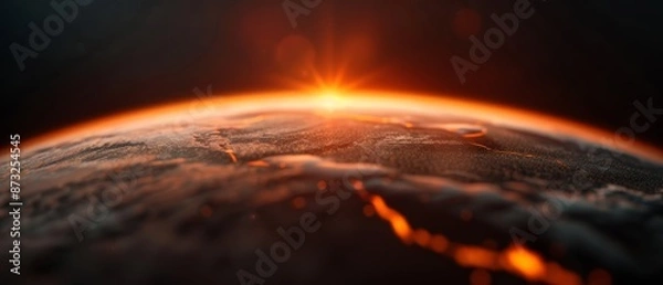 Obraz  A perspective of Earth from space, sun penetrating cloud cover, Earth in proximity