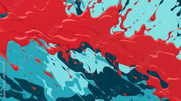 Fototapeta Red Paint Drained Liquid Fluid on Blue Background, Abstract Image, Texture, Pattern Background, Wallpaper, Background, Cell Phone Cover and Screen, Smartphone, Computer, Laptop, 9:16 and 16:9 Format -