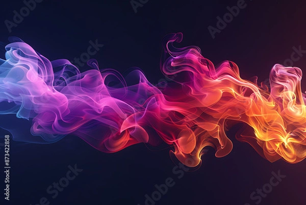 Fototapeta Floating smoke-like shapes in various colors on a black background, creating an ethereal and mesmerizing visual effect.