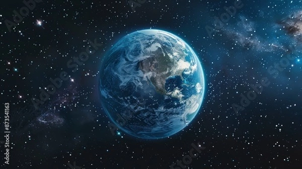 Fototapeta Earth in space, with swirling clouds and a starry background, cinematic shot emphasizing raw natural beauty and scale