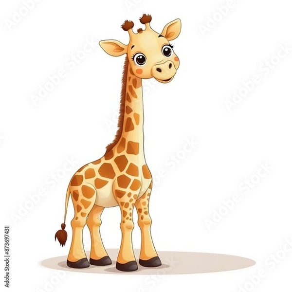 Fototapeta Cartoon giraffe with big eyes and brown spots. Suitable for childrens books, nursery decor, stationery, and educational materials.