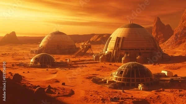 Fototapeta Mars Colony: A Futuristic Vision of Life on the Red Planet