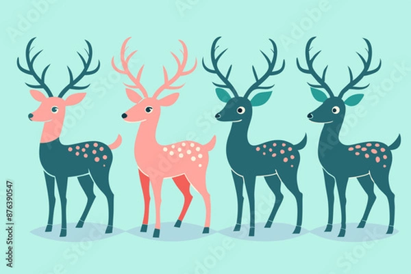 Fototapeta A set of four cute deer vector art illustration