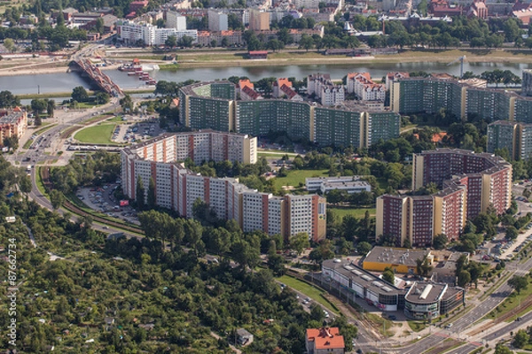 Fototapeta Wroclaw, Poland - July 22, 2015: Aerial view of Wroclaw city in