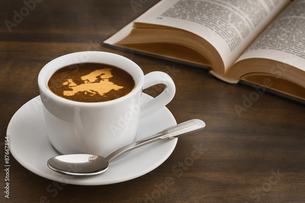 Fototapeta Still life - coffee with map of Europe continent