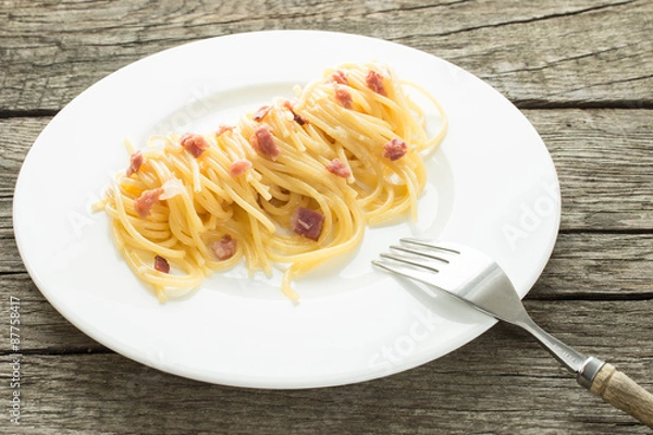 Fototapeta Spaghetti Carbonara mit Speck