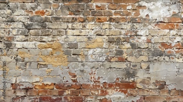 Fototapeta A brick wall with a lot of dirt and grime on it