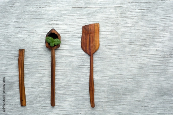 Fototapeta kitchen wooden tools on table