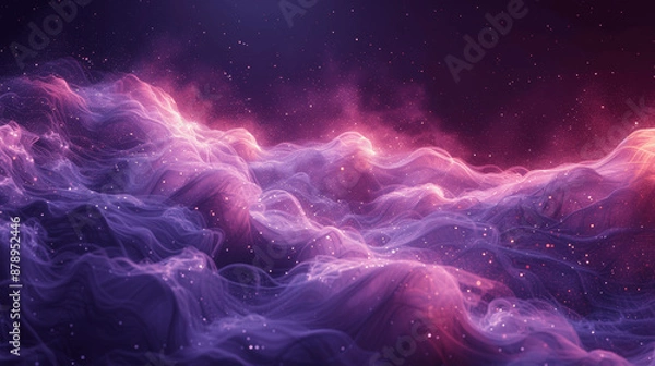 Fototapeta Ultra Detailed Abstract Purple Background with Glowing Stars and Smoke Waves for Banner Poster or Presentation