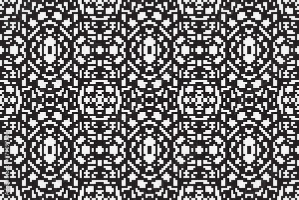 Fototapeta Black and White ethnic geometric seamless pattern. Geometric dark black background. Design for fabric, clothes, decorative paper, wrapping, embroidery, illustration, vector, tribal pattern 