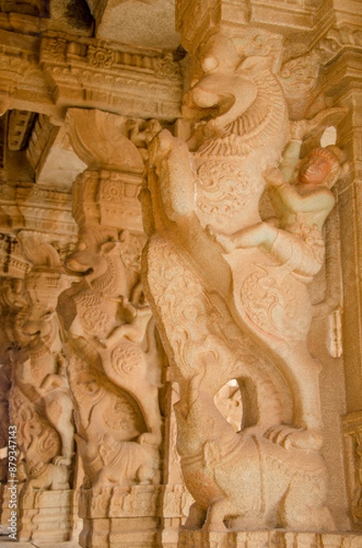 Fototapeta Beautiful sculpture or carving at Vittala temple, Hampi, Karnataka, India, Asia.