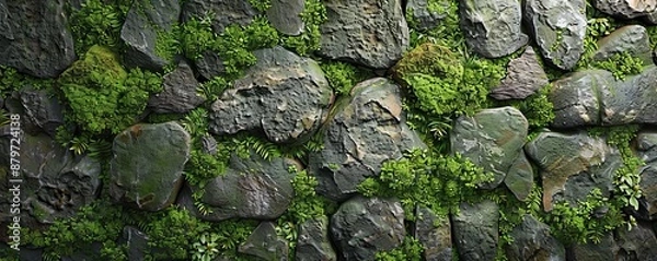 Obraz Moss-Covered Stone Texture Background, 4K hyperrealistic photo