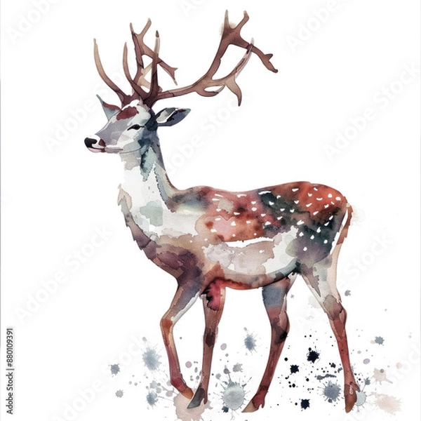 Fototapeta Prancer watercolor illustration isolated on transparent. Christmas png file for art work.
