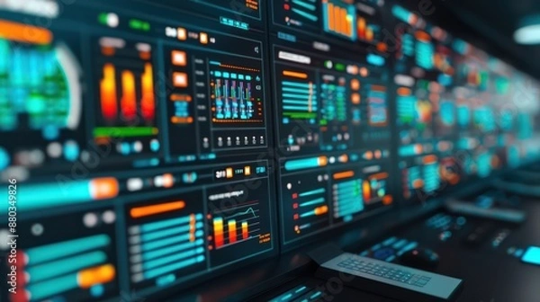 Fototapeta Logistics dashboard in a high-tech control room with real-time data