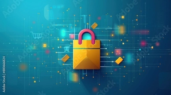 Fototapeta E-commerce security, protecting online transactions, flat design illustration