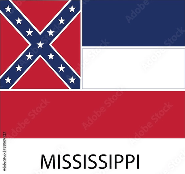 Fototapeta Mississippi Flag, United States Flags, Black and White Image, Vector Image, Editable illustration, Geography, Learn US Flags