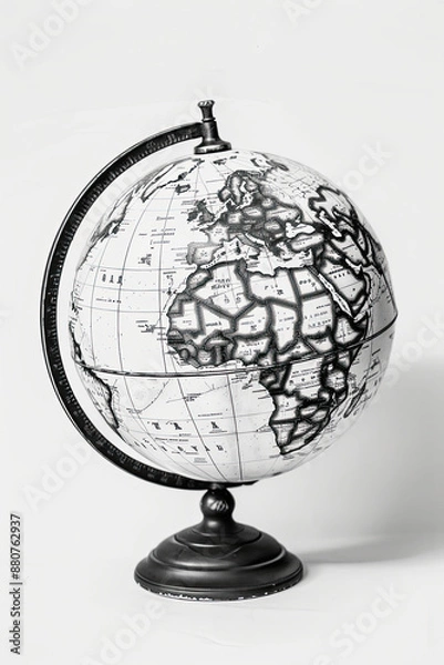 Fototapeta A black and white sketch of a vintage globe