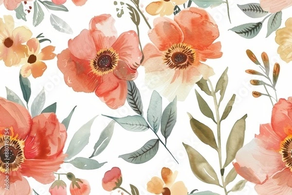 Fototapeta Floral seamless pattern, watercolor painting