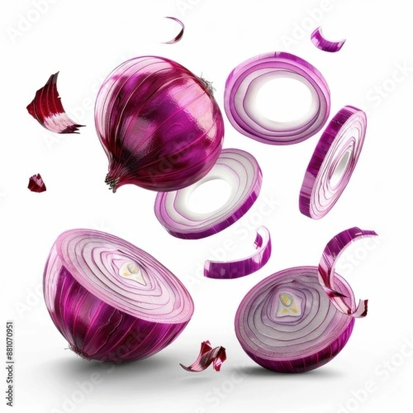 Fototapeta Sliced Red Onions on White Background. Generative ai