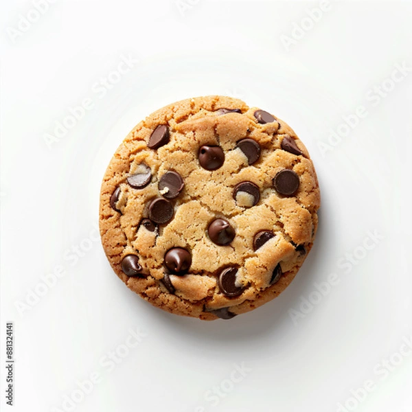 Fototapeta a cookie with chocolate chips on a white surface