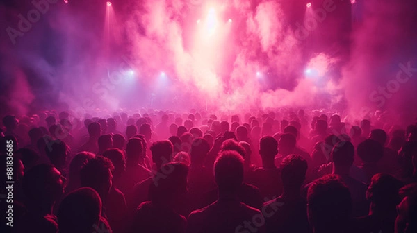 Fototapeta crowd at concert - summer music festival. Cheering crowd at concert enjoying music performance