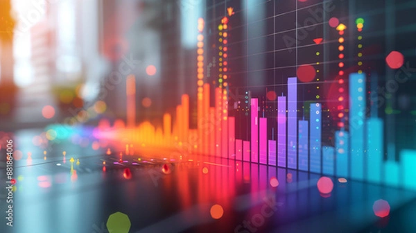 Fototapeta Bar graphs displaying revenue, development, profit, finance, cash, stock, and various data points on a light background for a professional, clear statistical presentation.

