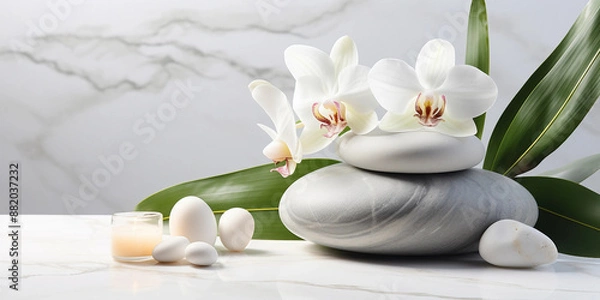 Fototapeta spa still life with white orchid