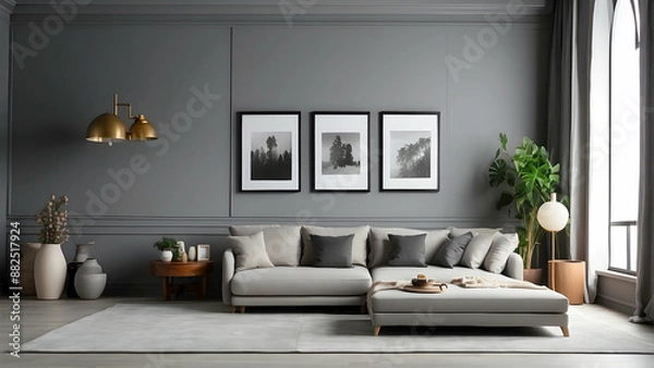 Fototapeta Dark-toned classy living area design