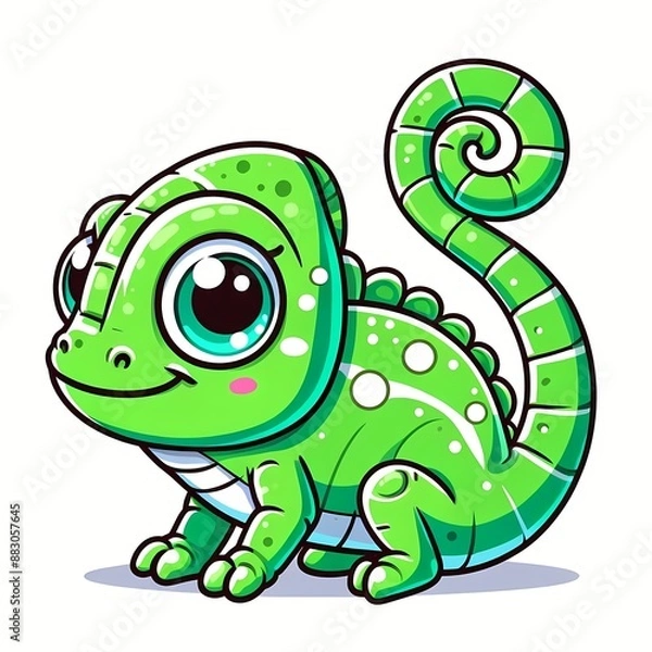 Fototapeta cute chameleon cartoon vector icon illustration