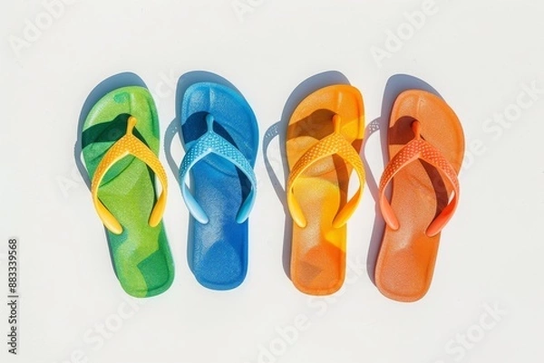 Fototapeta Beautiful and colorful pairs of flip-flop, slippers for summer footwear.