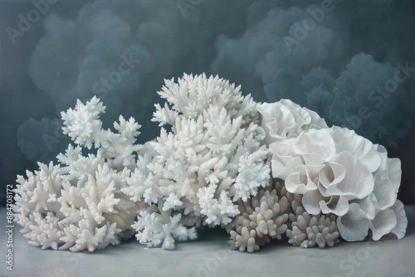 Fototapeta Within a supernatural scene, coral bleaching creates a ghostly seascape, emphasizing the fragility of marine ecosystems