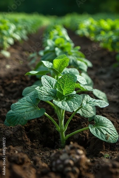 Fototapeta Young Potato Plants in a Field