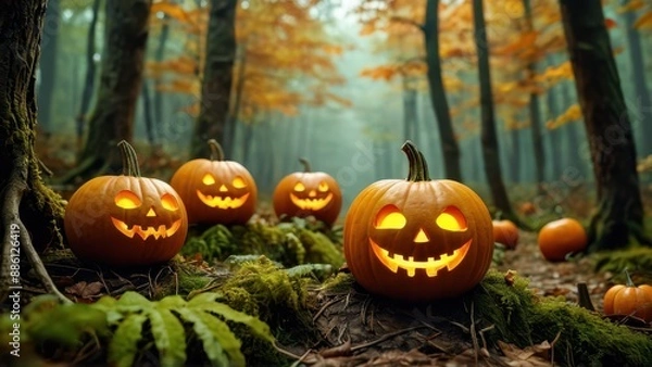 Fototapeta Jack-o'-Lanterns in the Forest.