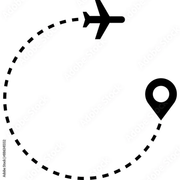 Fototapeta Airplane Path Way. Airplane Track to Point. Plane Flight Path. Flight Route Icon