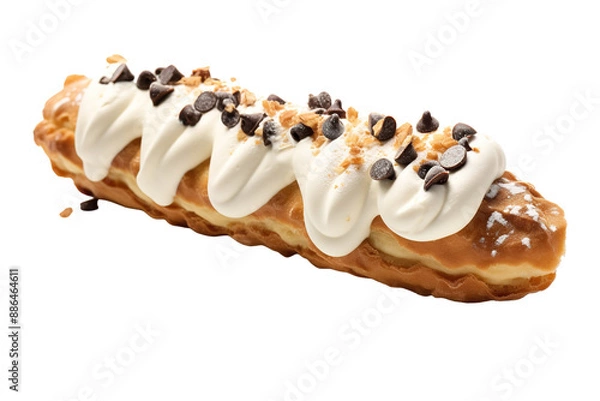 Fototapeta A Whipped Cream Eclair With Chocolate Chips and Toasted Nuts, Perfectly Crafted on a White or Clear Surface PNG Transparent Background