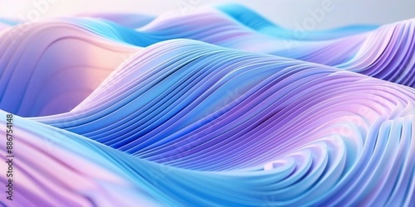 Fototapeta Abstract 3D render featuring light blue and purple curved lines, ideal for backgrounds and wallpapers