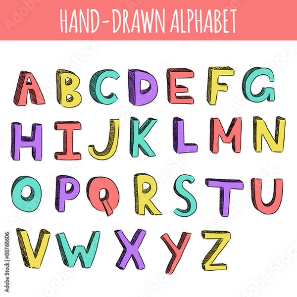 Obraz Hand drawn colorful english alphabet. 