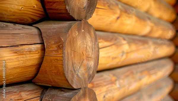 Fototapeta Angle logs close-up. Log wall of a wooden house