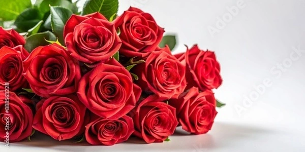 Fototapeta Red roses bouquet on white background, Red, roses, bouquet, flowers, isolated, watercolor,romantic, love, Valentine's Day