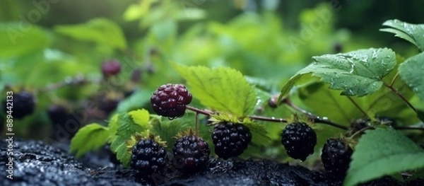 Fototapeta Ripe Blackberries On A Vine